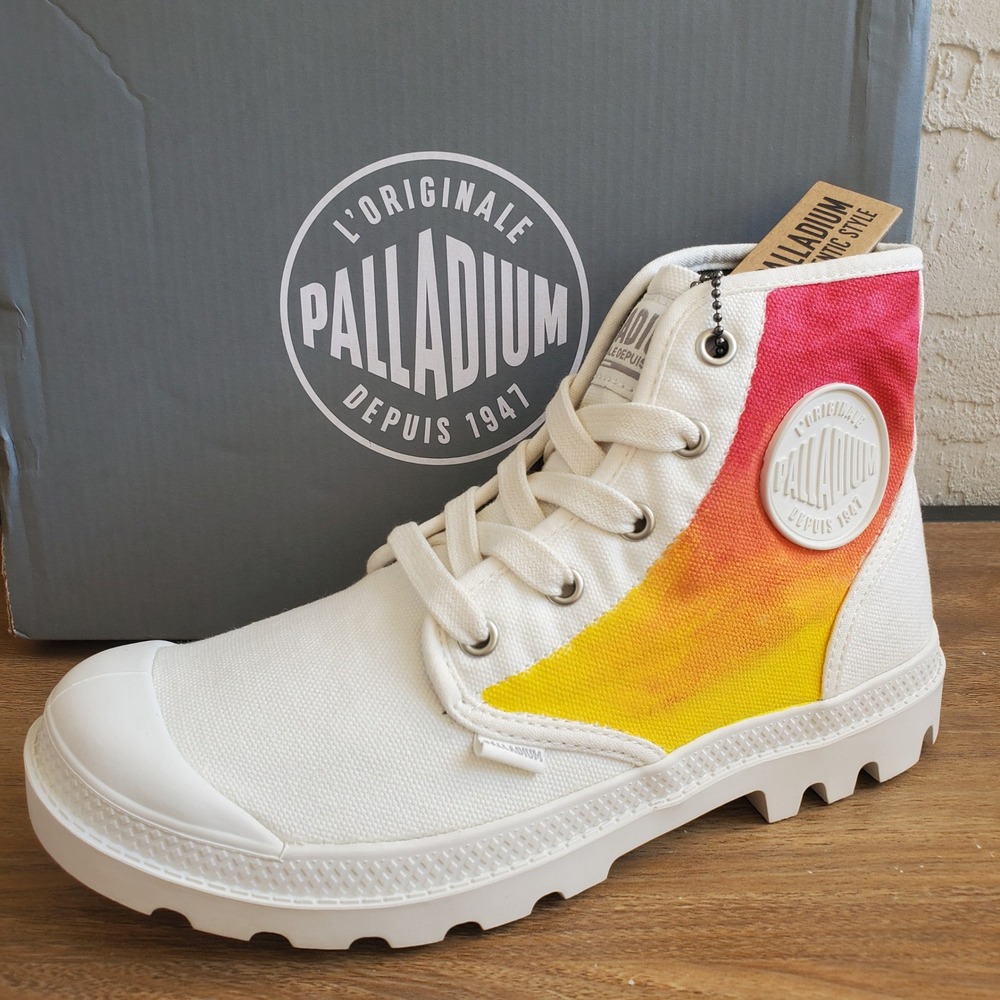 Palladium Pampa Hi Boots Womens 7 White Custom Sunset Ombre Canvas Combat Unique